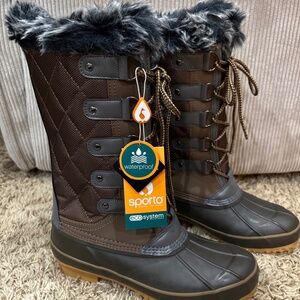 Sporto Waterproof Duck Boot Tall Lace Up Winter Boots Insulated Chocolate Size 7